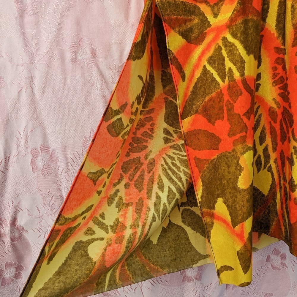 Vintage 70s Hawaiian Strapless Maxi Dress M ILGWU Neon Abstract Tiki Resort - Picture 4 of 15